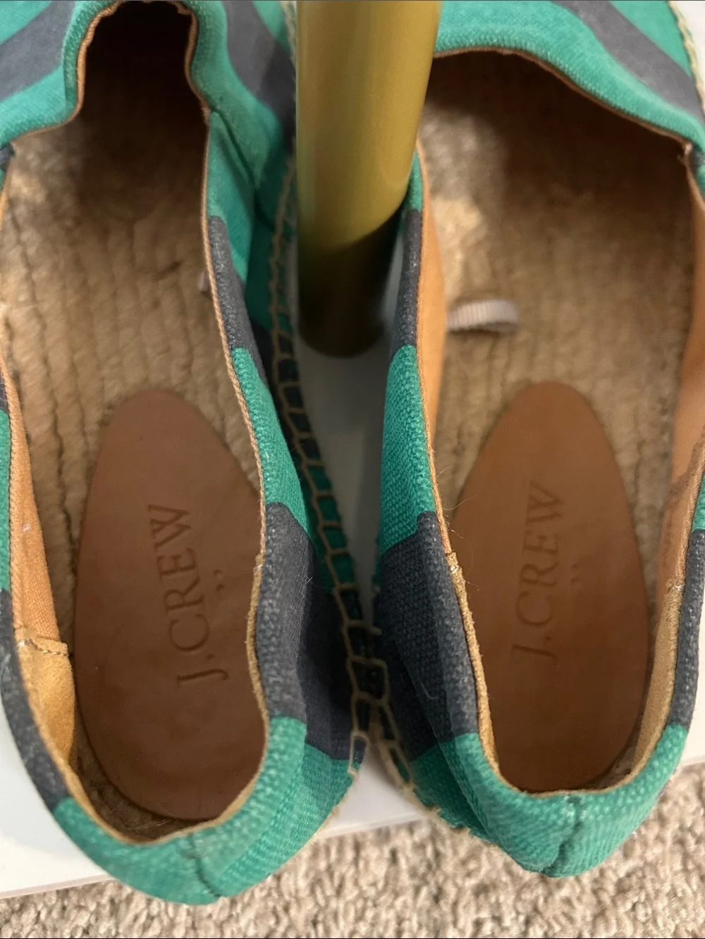 J Crew Women’s Green and Navy Striped Canvas Slip-On Espadrilles